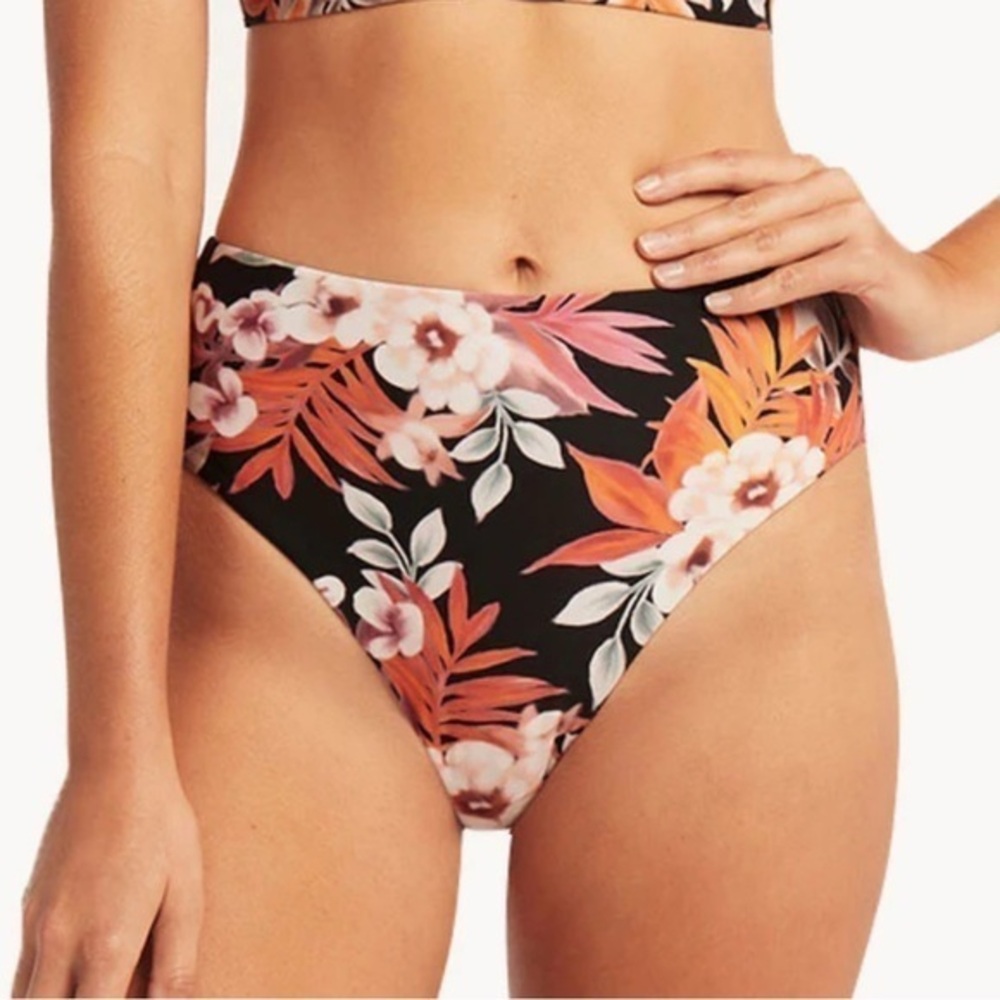 Sea Level Women's Escape Retro High Waist Bikini Bottom Black NWT 10 #1836